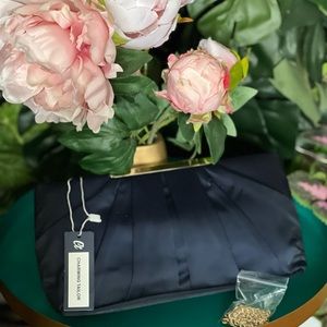 Charming Tailor Clutch Evening Bag Pleated Satin (W 11”xH 5.9”xD 2.1”) Navy Blue